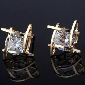 New”Gold Tone 3D Caged Diamond Stud Earrings